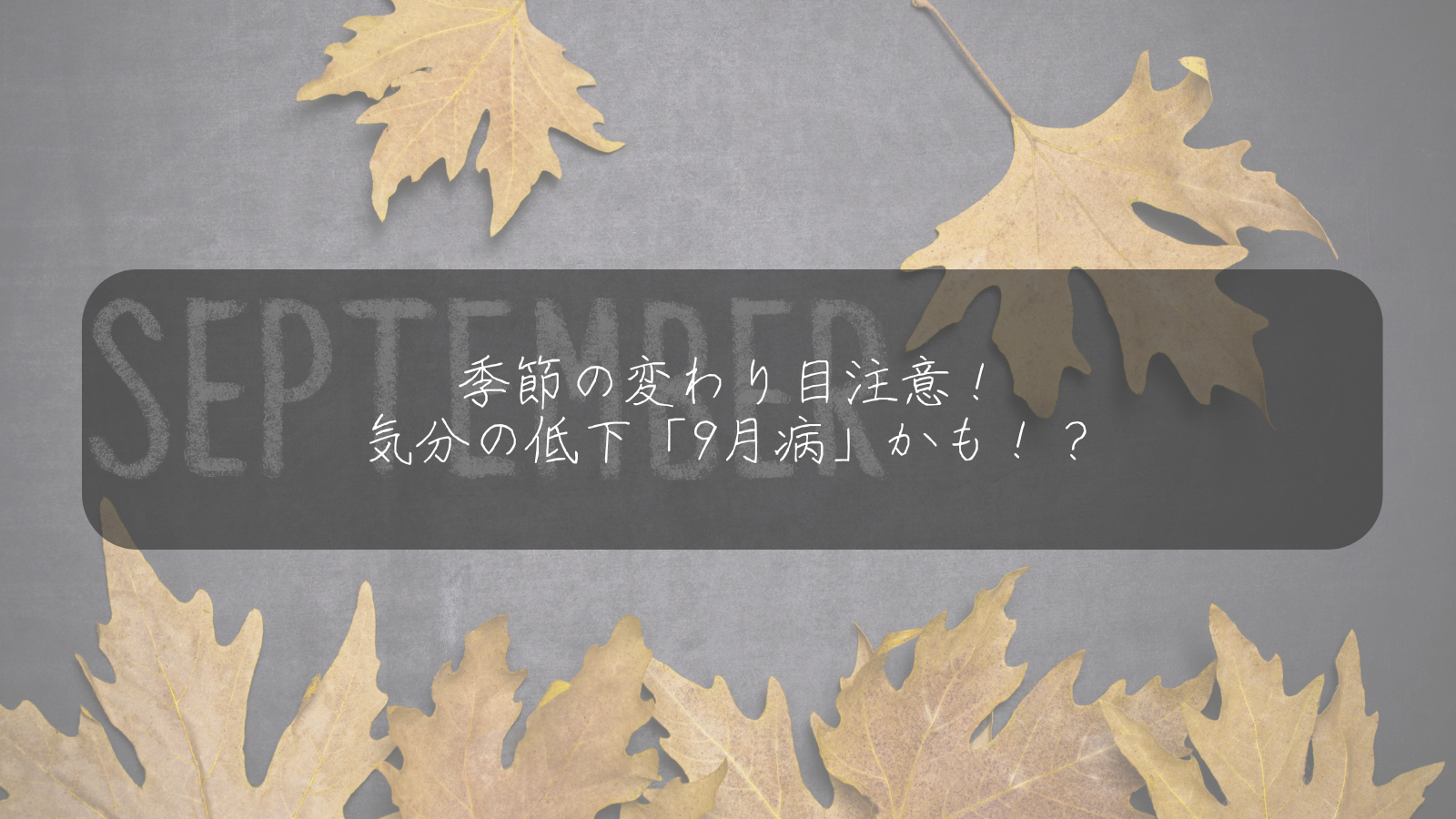 季節の変わり目注意！ 気分の低下「9月病」かも！？